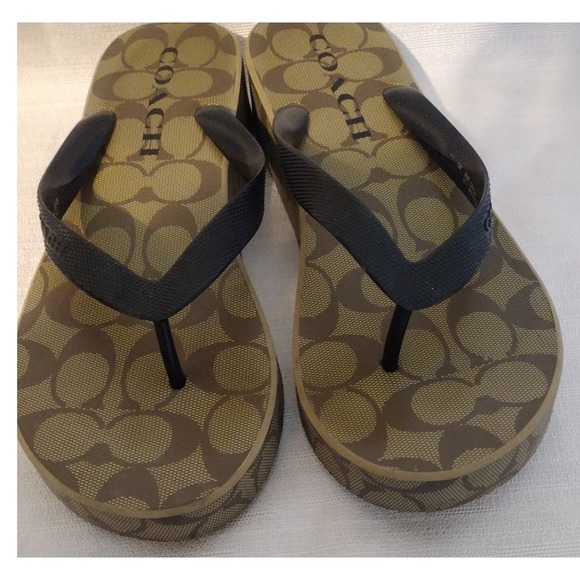 Coach Brown Lynn Signature Flip Flops–Women's Size 10B Platform Slip-On Sandals - Picture 2 of 5